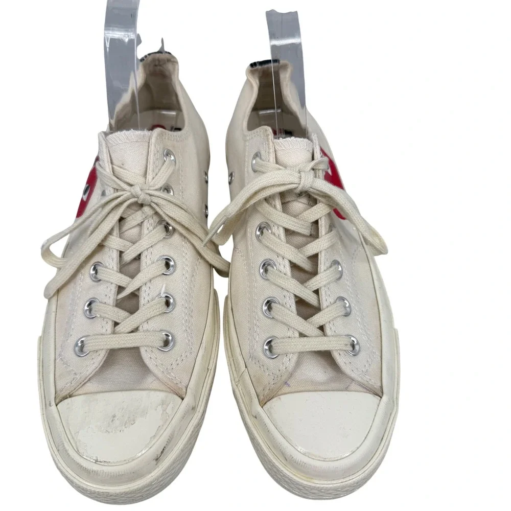 Comme des‎ Garçons PLAY x Converse Chuck 70 Low Cream Heart Sneakers Womens 7.5 - Picture 2 of 7